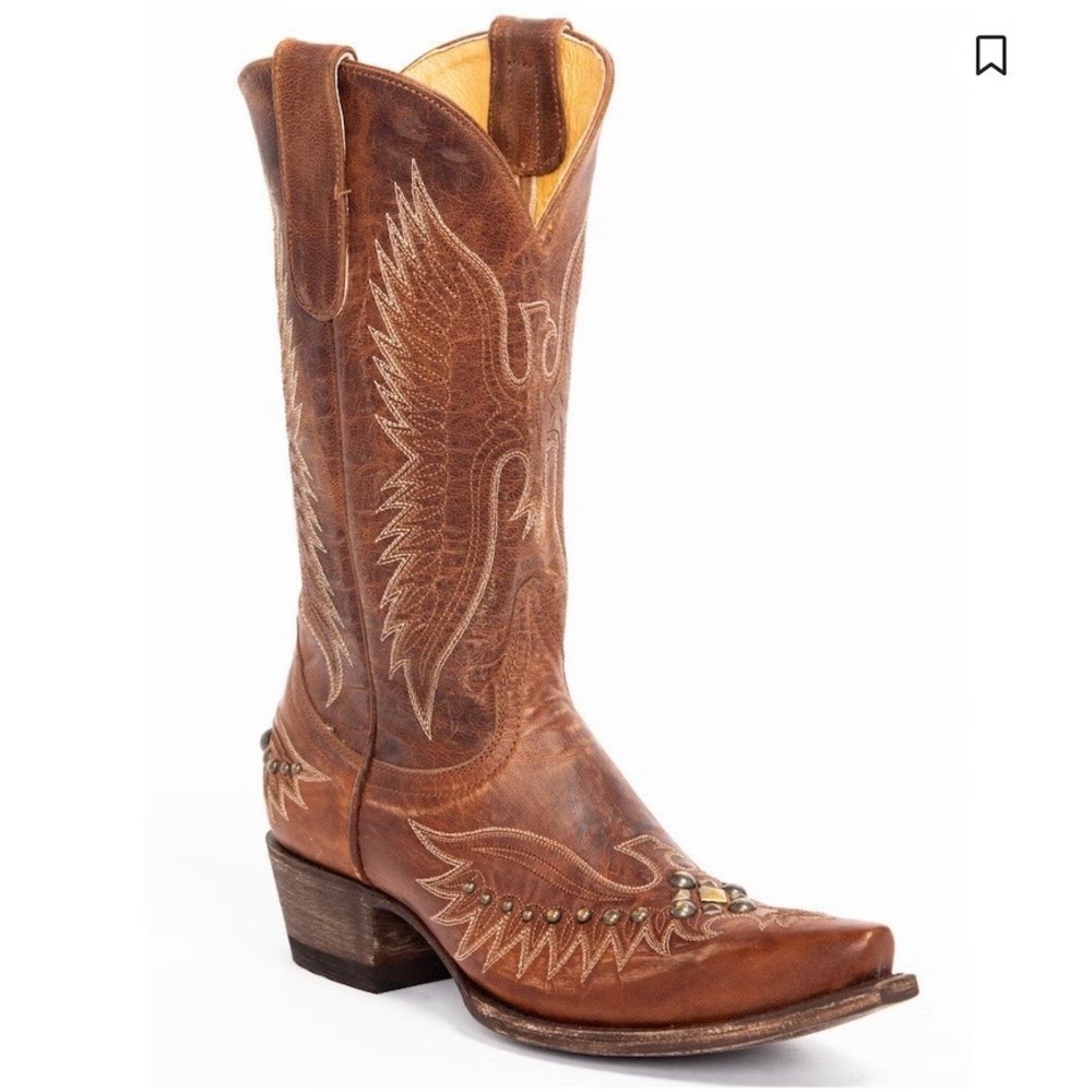 IDYLLWIND Trouble Brown Studded Leather Western Boots Snip Toe Embroidery 9 B